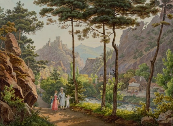 Blick von der Vorderbrühl auf die Ruine Mödling