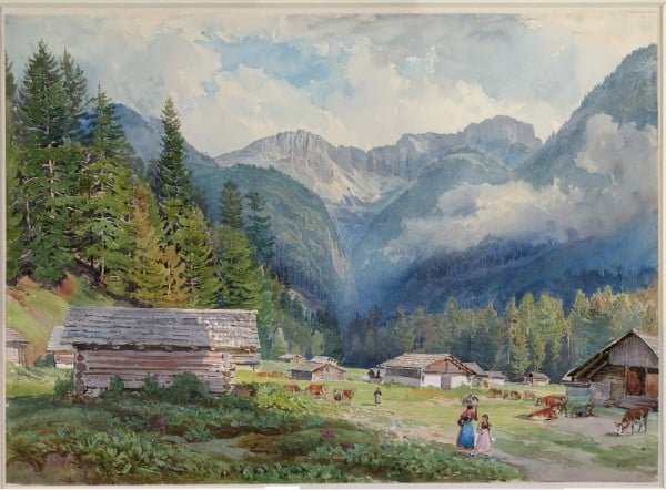 Blick von der Rettenbach-Alpe gegen das Tote Gebirge, Blatt 6 der Folge von Ansichten aus dem Salzkammergut