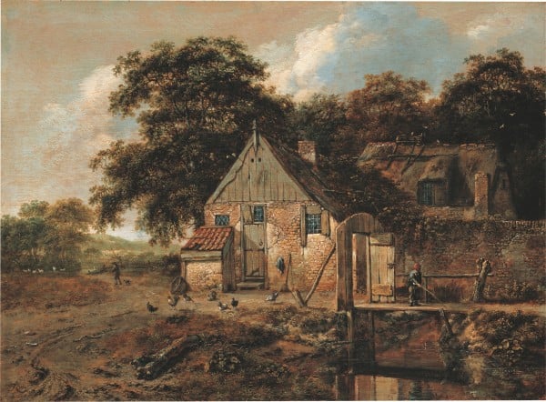 Bauernhof mit angelndem Knaben