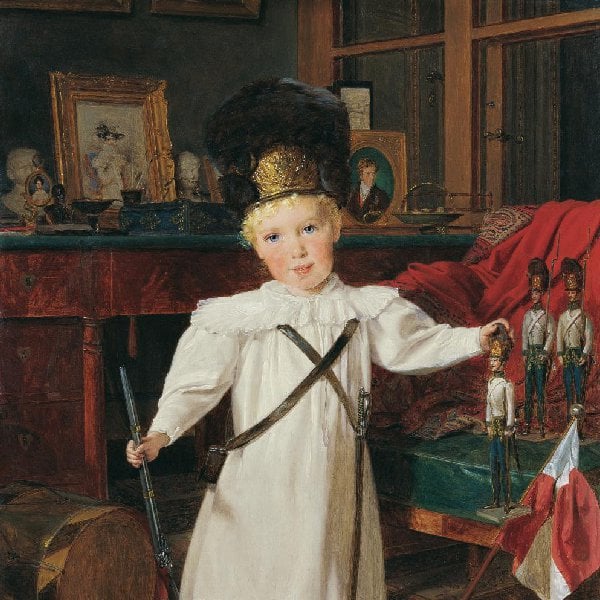 Porträt des späteren Kaisers Franz Joseph I. von Österreich (1830–1916) als Grenadier mit Spielzeugsoldaten