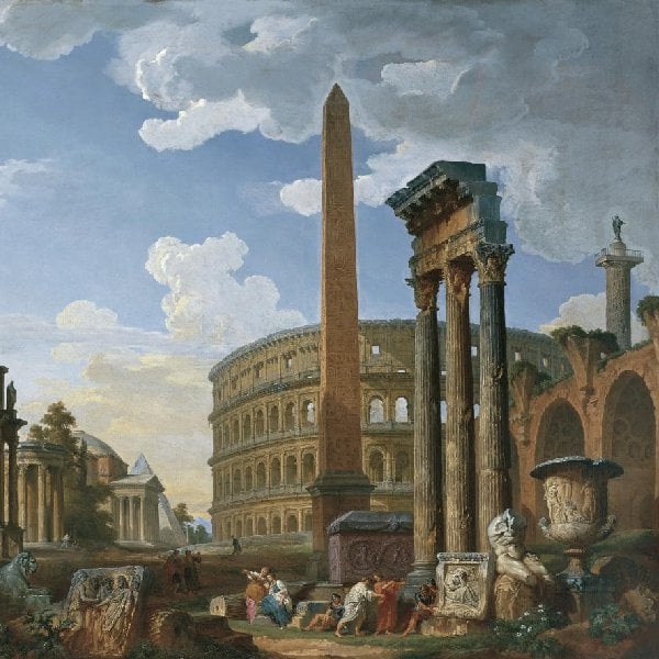 Capriccio mit den bedeutendsten Baudenkmälern und Skulpturen des alten Rom