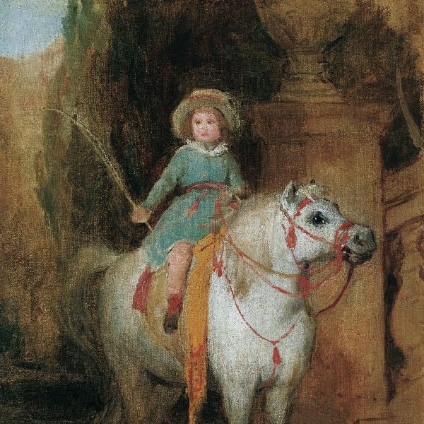 Ölskizze zum Porträt des späteren Fürsten Johann II. von Liechtenstein (1840–1929) auf einem Schimmelpony