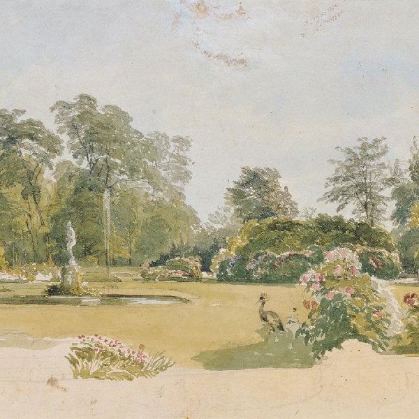 Blick in den Park des Schlosses Eisgrub, Skizze zum Aquarell