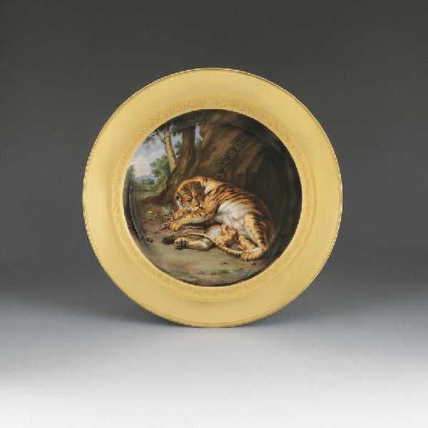 Teller mit Tigerin und Jungen