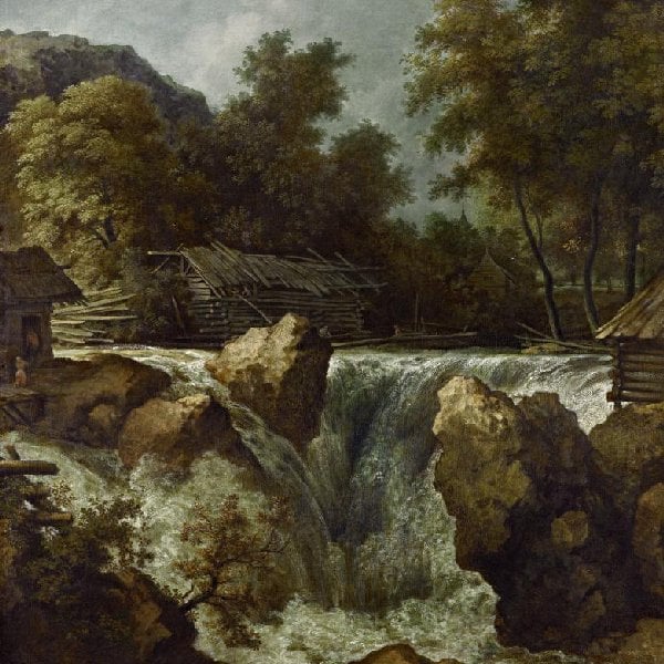 Skandinavische Landschaft mit Wasserfall