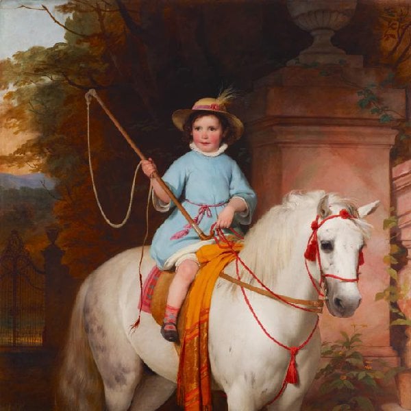 Porträt des späteren Fürsten Johann II. von Liechtenstein (1840–1929) auf einem Schimmelpony