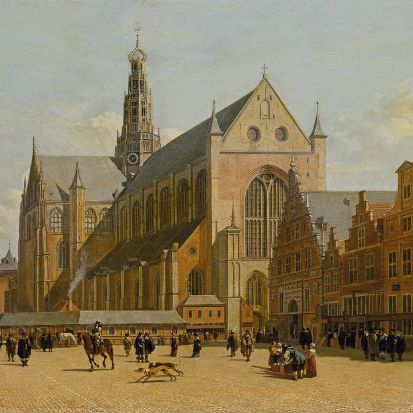 Der Marktplatz in Haarlem mit Blick auf die Grote Kerk