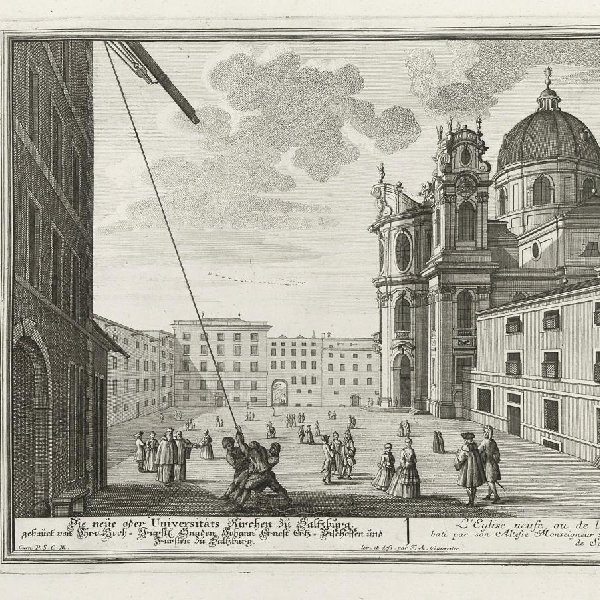 Die neue oder Universitäts Kirchen zu Saltzburg gebaut von Ihro Hoch-Fürstl. Gnaden Johann Ernest Ertz-Bischoffen und Fürsten zu Saltzburg., aus: Die Saltzburgische Kirchen-Prospect (...), Nr. 6