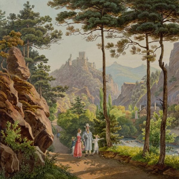Blick von der Vorderbrühl auf die Ruine Mödling