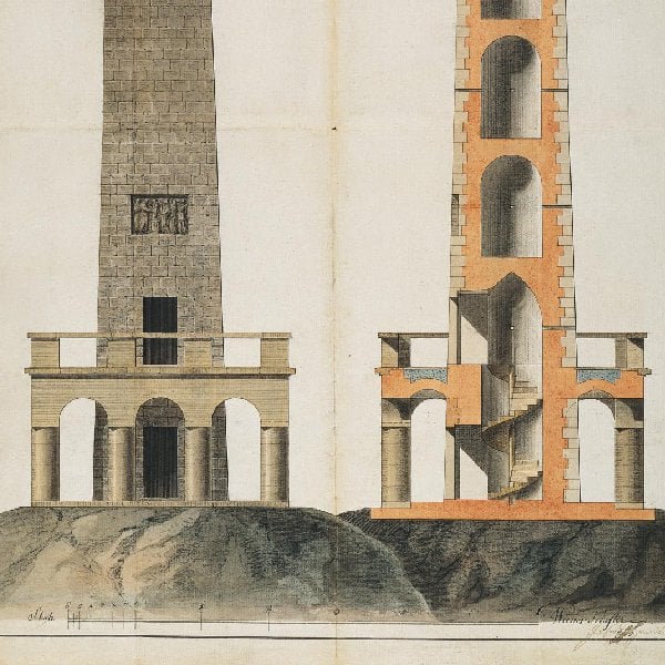 Aufriss und Schnitt der Pyramide auf dem Anninger bei Mödling