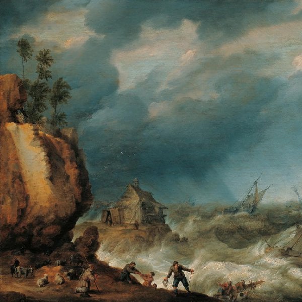 Seesturm mit der Rettung Schiffbrüchiger